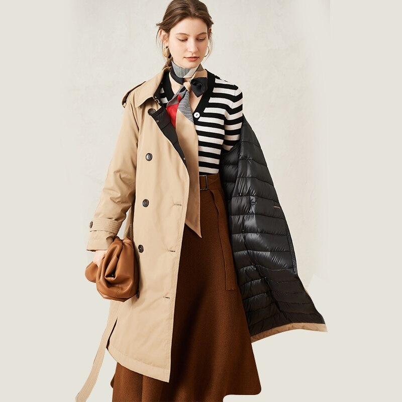 Extra Warm Double Breasted Knee-Length Trench Coat with Hood