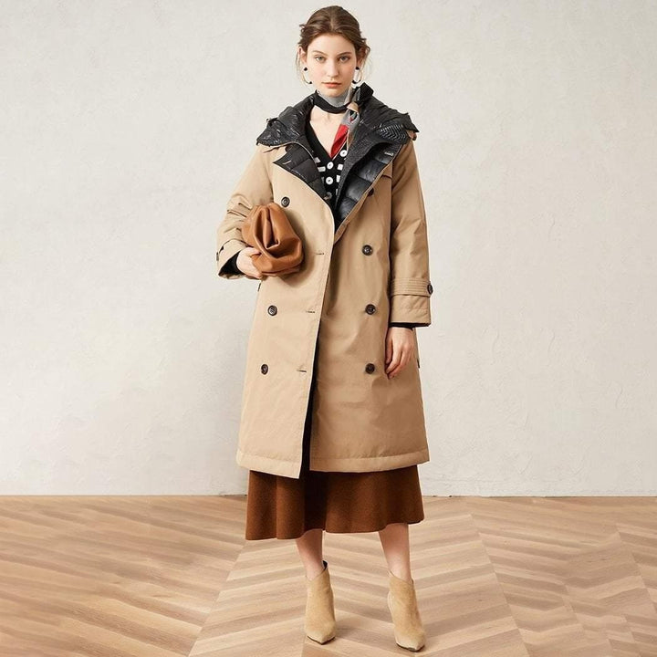 Extra Warm Double Breasted Knee-Length Trench Coat with Hood