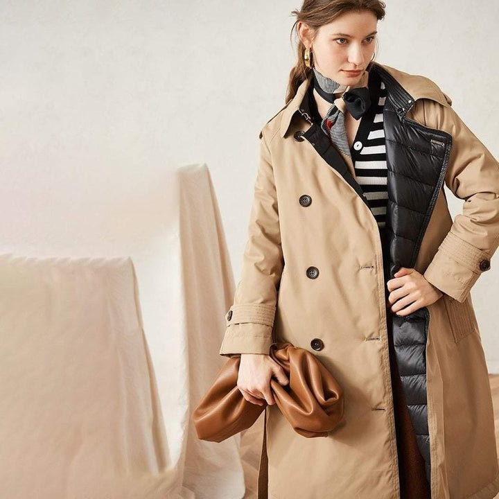 Extra Warm Double Breasted Knee-Length Trench Coat with Hood