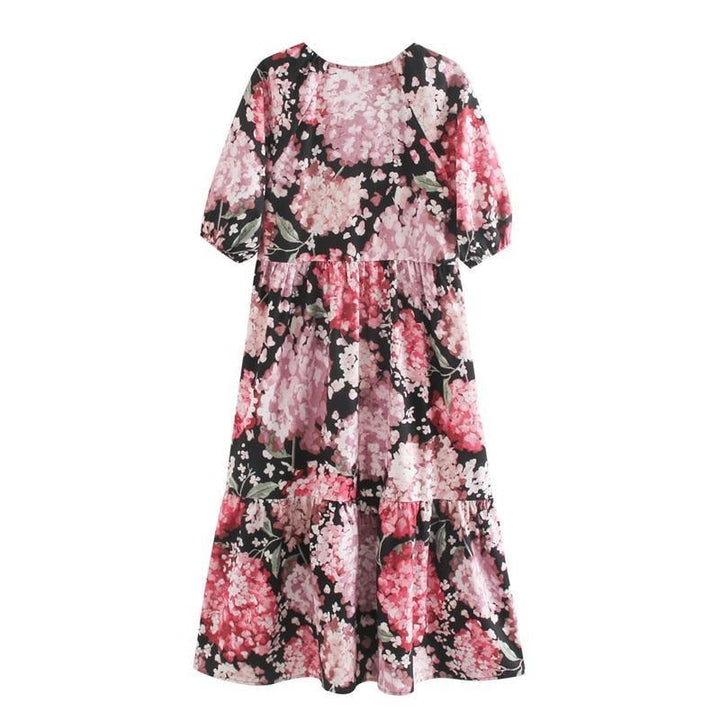 Bold Floral Print Oversized Maxi Dress - Smock Ruffle Hem Dress - MomyMall