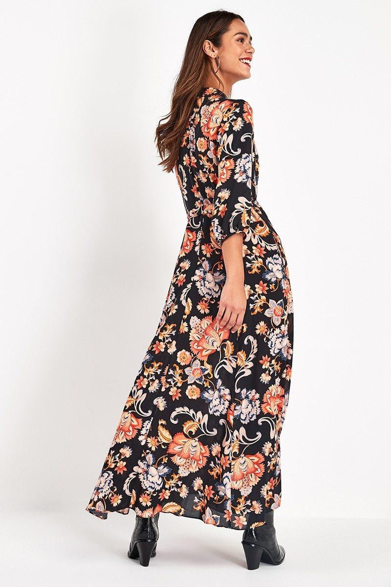 Floral Print Shirt Maxi Dress - Self Tie - MomyMall