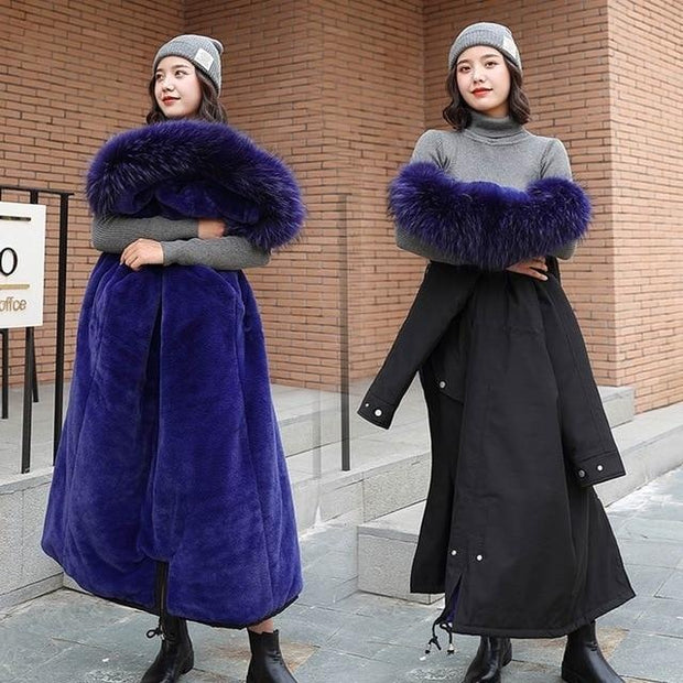 Faux Fur Lined Coat - Long Parka With Faux Fur Hood