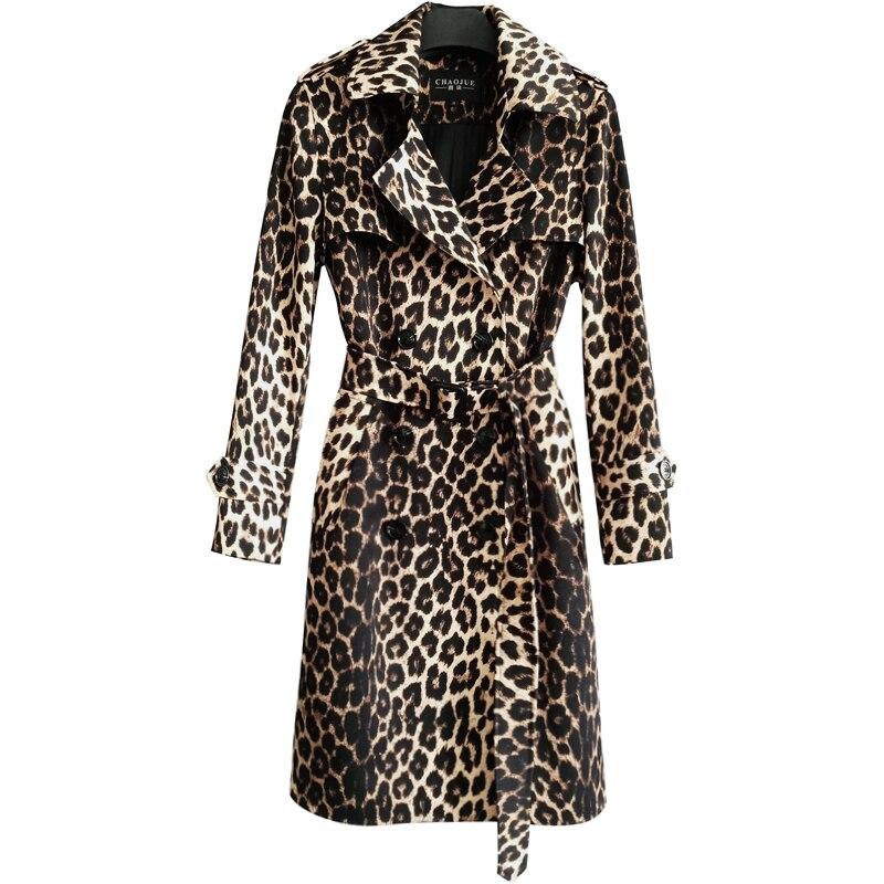 Double Breasted Leopard Print Plus Size Trench Coat With Belt