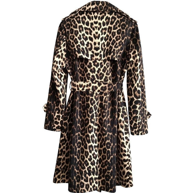 Double Breasted Leopard Print Plus Size Trench Coat With Belt