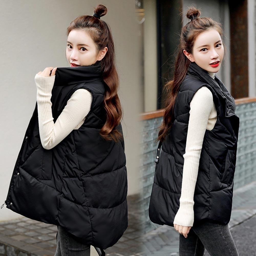 Cotton Padded Thigh Length Sleeveless Puffer Jacket