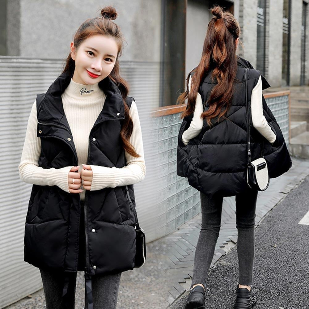 Cotton Padded Thigh Length Sleeveless Puffer Jacket