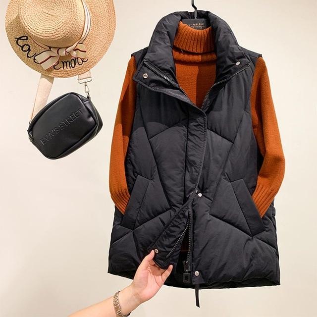 Cotton Padded Thigh Length Sleeveless Puffer Jacket