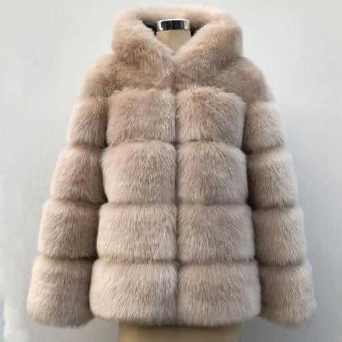 Hooded Winter Faux Fur Coat - Plus Size Faux Fur Coat