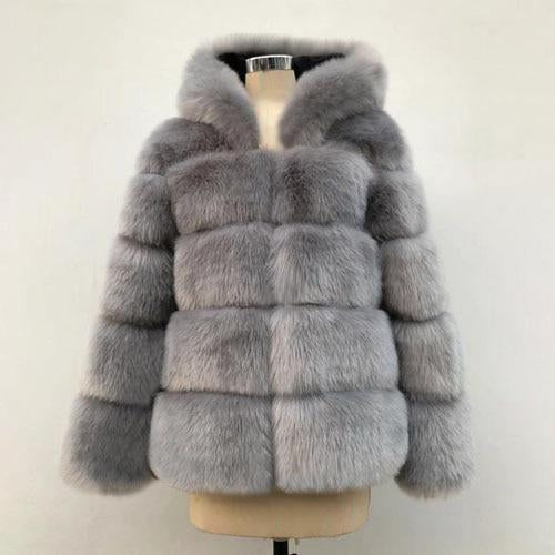 Hooded Winter Faux Fur Coat - Plus Size Faux Fur Coat