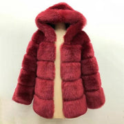 Hooded Winter Faux Fur Coat - Plus Size Faux Fur Coat