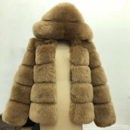 Hooded Winter Faux Fur Coat - Plus Size Faux Fur Coat