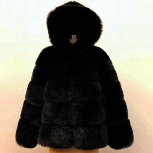 Hooded Winter Faux Fur Coat - Plus Size Faux Fur Coat