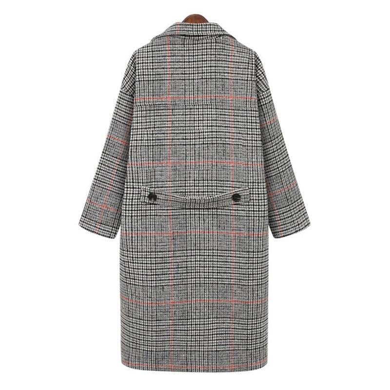 Manteau en Laine à Carreaux à Double Boutonnage de Grande Taille