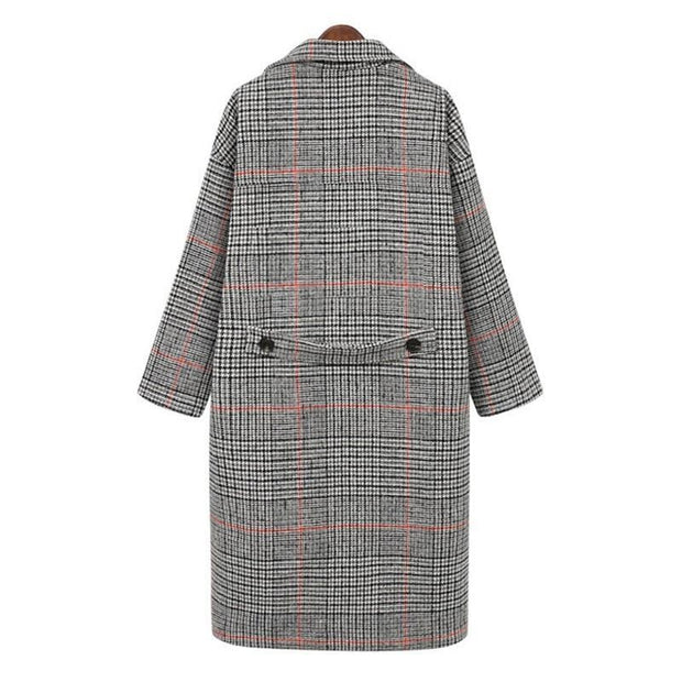 Plus Size Double Breasted Plaid Wool Coat