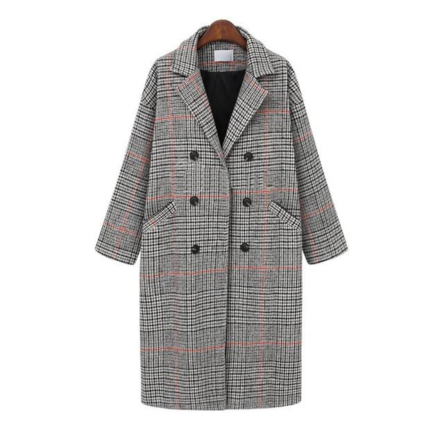 Plus Size Double Breasted Plaid Wool Coat