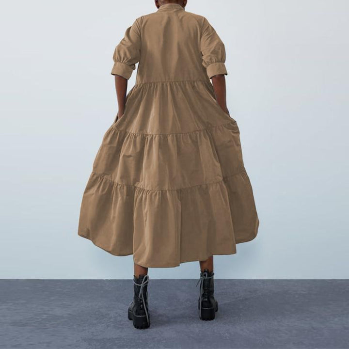 Puff Sleeve Smock Tiered Maxi Dress - Plus Size Dress - MomyMall