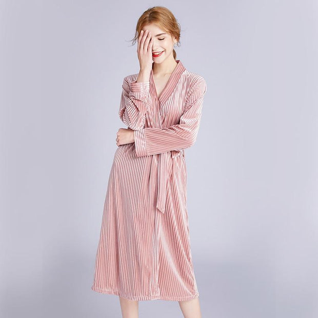 Velvet Dressing Gown - Velvet Robe - MomyMall BEIGE / M