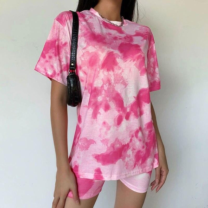 Tie Dye Oversized T-shirt & Cycle Short Loungewear Set