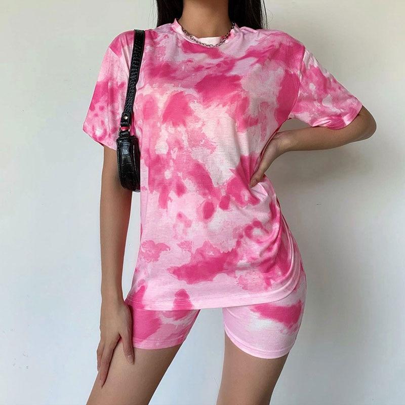 Tie Dye Oversized T-shirt & Cycle Short Loungewear Set