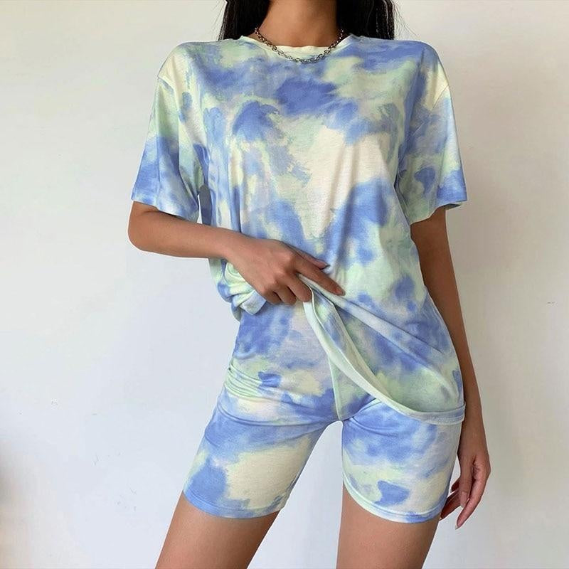 Tie Dye Oversized T-shirt & Cycle Short Loungewear Set