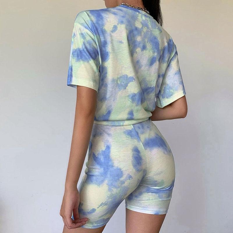 Tie Dye Oversized T-shirt & Cycle Short Loungewear Set