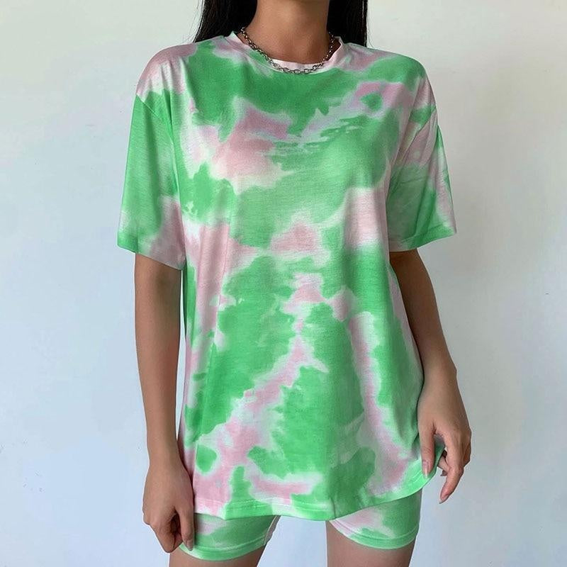 Tie Dye Oversized T-shirt & Cycle Short Loungewear Set