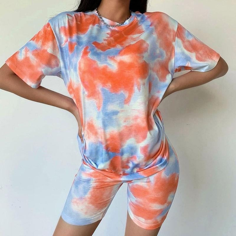 Tie Dye Oversized T-shirt & Cycle Short Loungewear Set