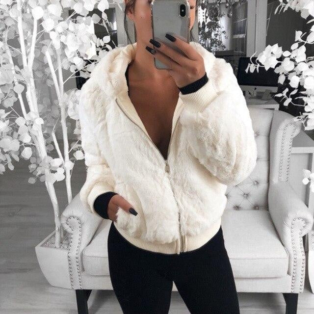 Soft Faux Fur Teddy Jacket With Hood & Pockets