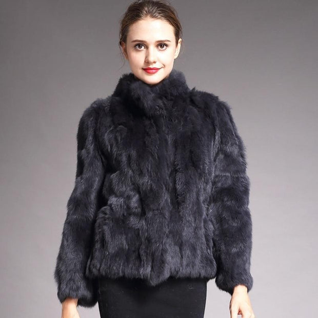 Short Faux Fur Coat With High Collar