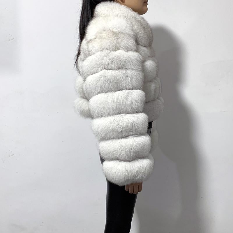 Short Style Zip Up Faux Fur Crop Coat With Collar