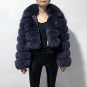 Short Style Zip Up Faux Fur Crop Coat With Collar