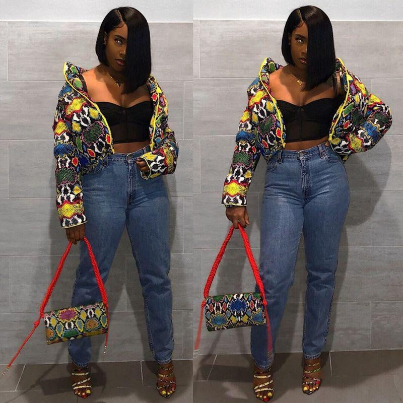 Plus Size Colourful Crop Puffer Jacket