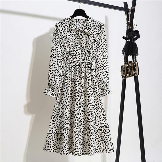 Splodge Animal Print Dress With Long Sleeves - Cow Print Tea Dress - MomyMall GREY / S