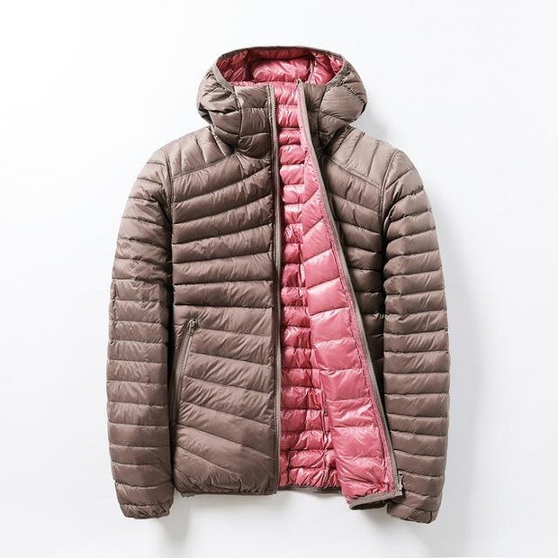 Ultra Light Hooded Quilted Jacket with Contrast Lining