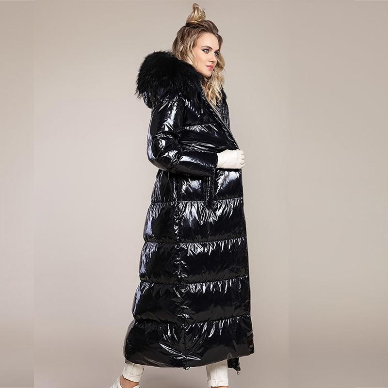 High Shine Puffer Coat - Plus Size Extra Long Puffer Coat With Faux Fur Hood - MomyMall