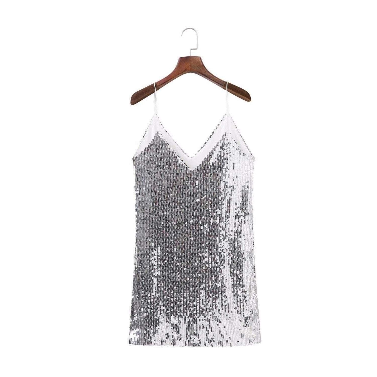 Cami Mini Dress - Sequin Slip Backless Mini Dress - MomyMall