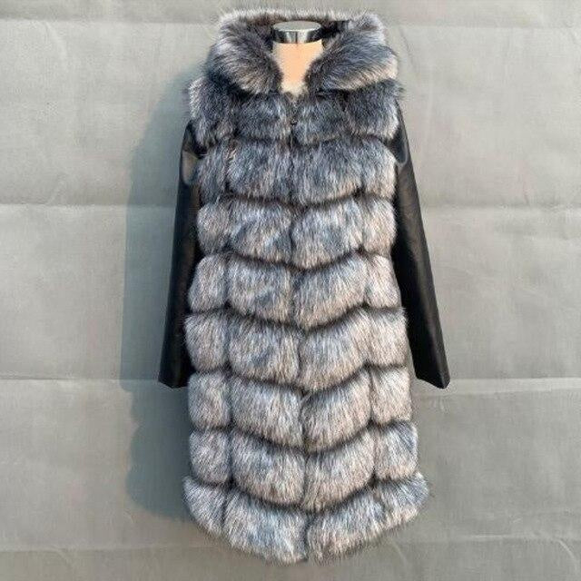 Removable Sleeve Faux Fur Coat With Hood