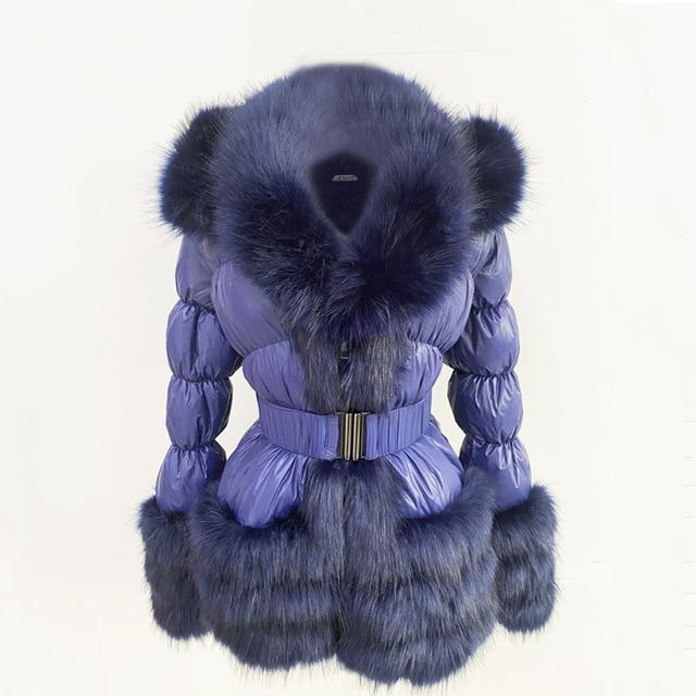 Faux Fur Trim Down Winter Down Coat With Hood and Belt