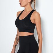 Seamless Yoga Sports Bra With Laser Cut Out Detail - MomyMall BLACK / S