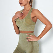 Seamless Yoga Sports Bra With Laser Cut Out Detail - MomyMall GREEN / S