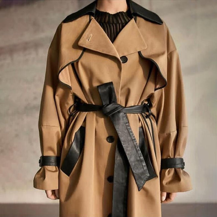 Contrast Extra Long Trench Coat With Belt