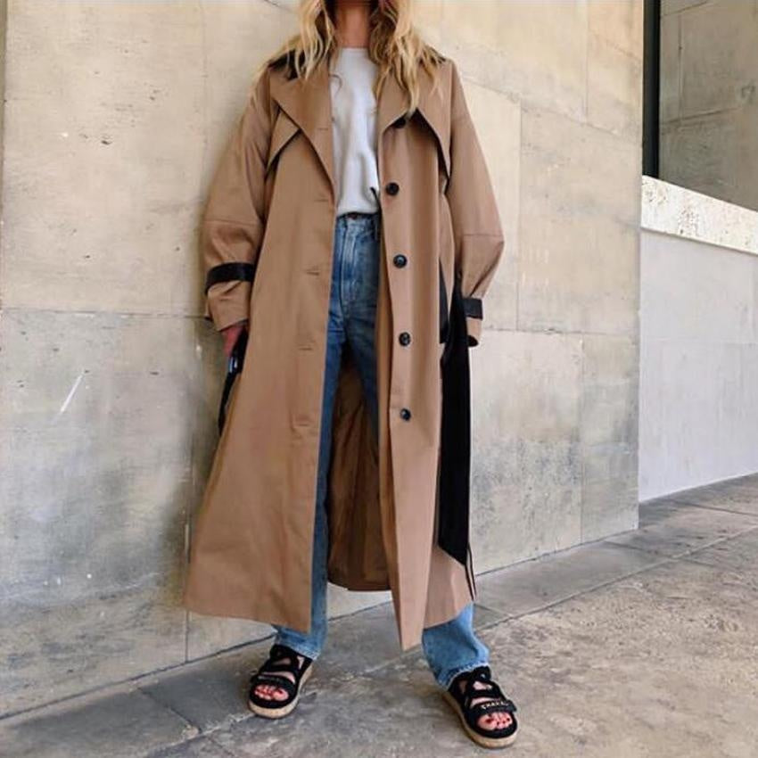 Contrast Extra Long Trench Coat With Belt