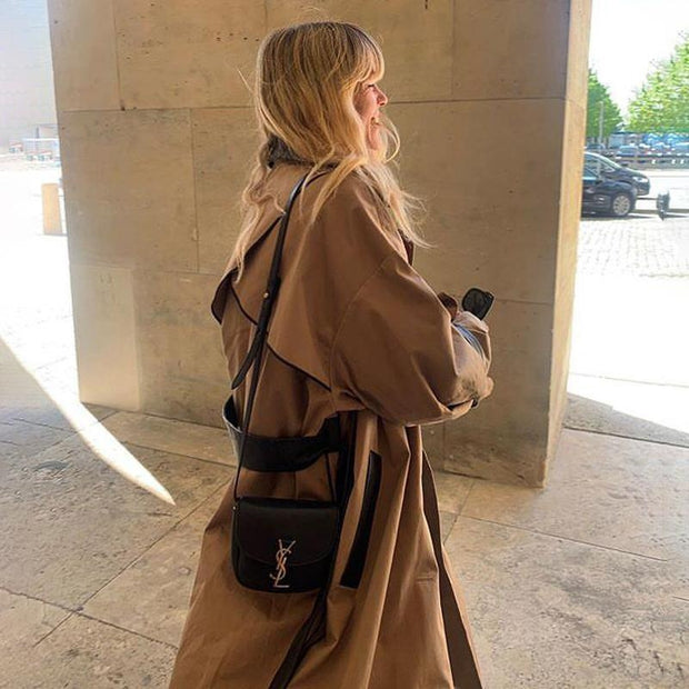 Contrast Extra Long Trench Coat With Belt
