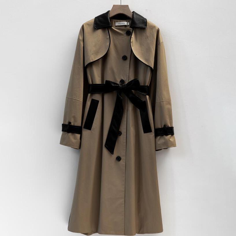 Contrast Extra Long Trench Coat With Belt