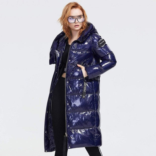 Glossy Down Puffer Jacket With Hood