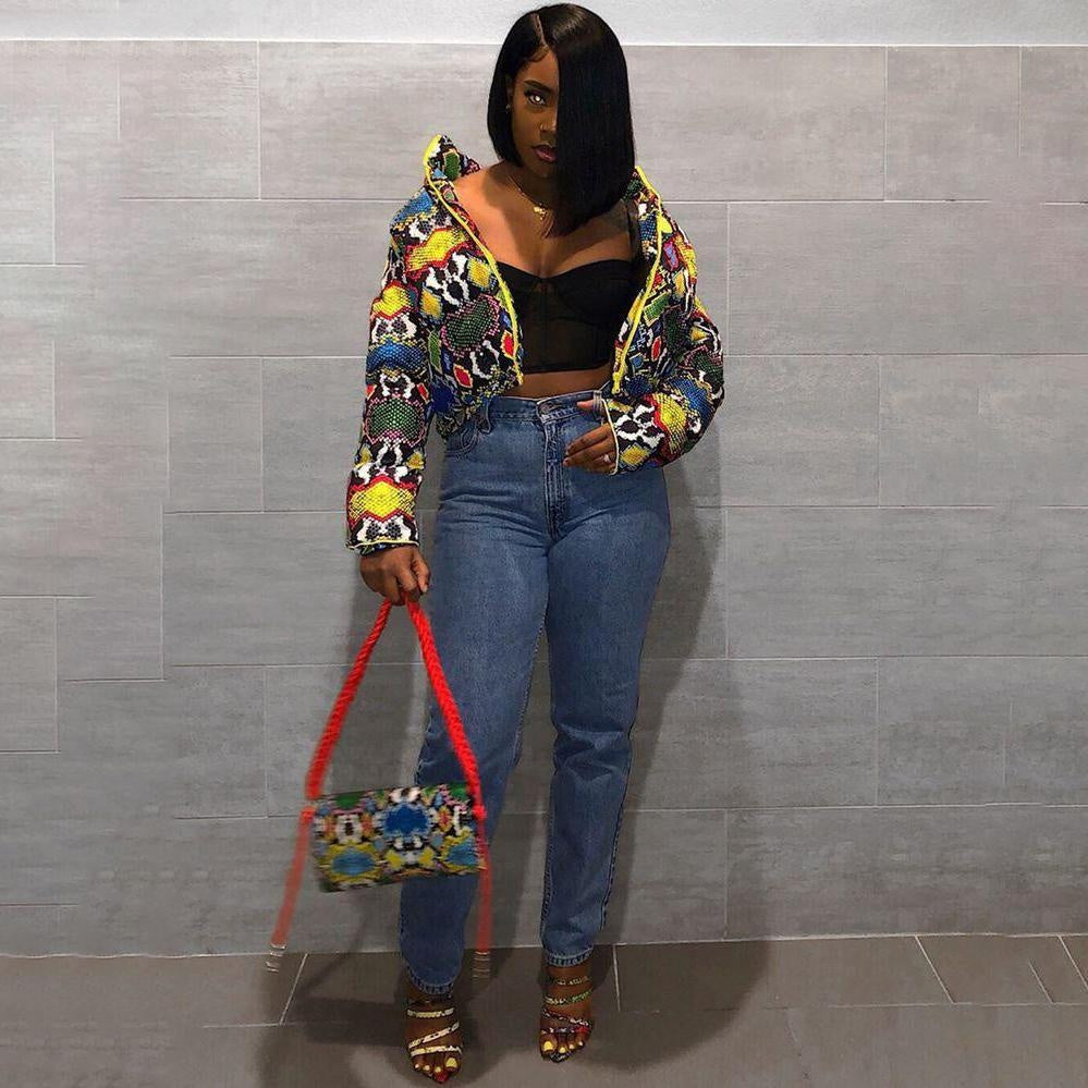 Plus Size Colourful Crop Puffer Jacket