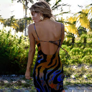 Summer Animal Print Dress - Backless Lace Up Maxi Dress - MomyMall
