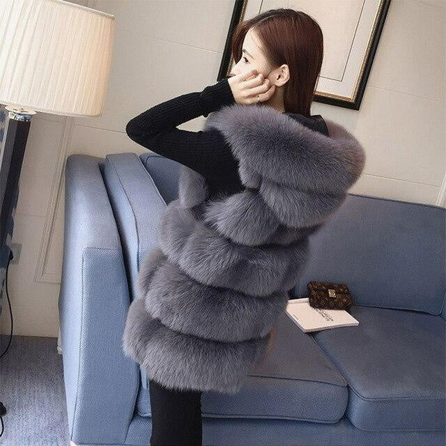 Sleeveless Faux Fur Hooded Coat