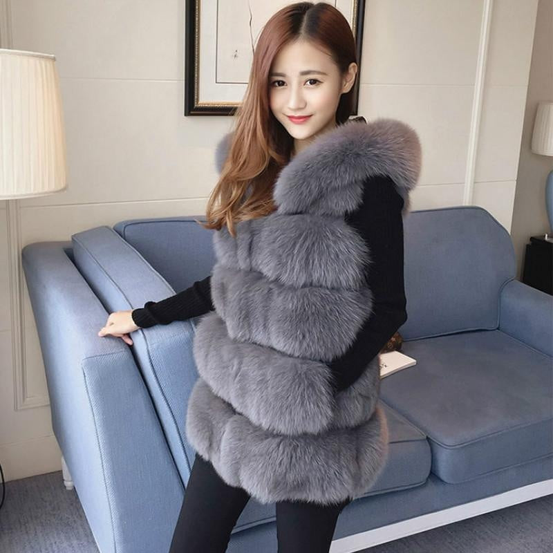 Sleeveless Faux Fur Hooded Coat