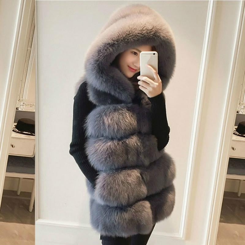 Sleeveless Faux Fur Hooded Coat